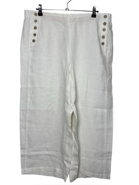 J. Jill Love Linen White Wide Leg Pants Women 1X Pull On Lightweight Cropped NWT